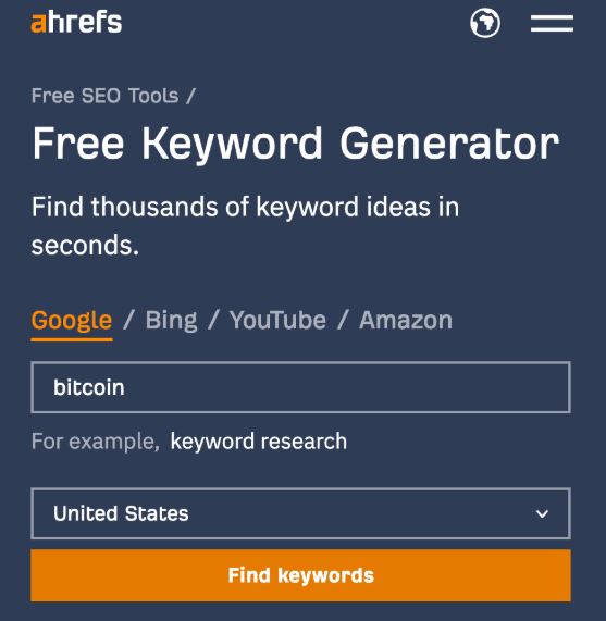 aHrefs keyword tool