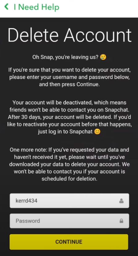 Delete Account Sanpchat