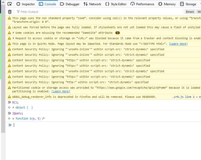 Checking jQuery in Firefox Console