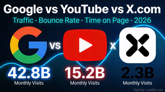Google vs YouTube vs X.com: Traffic, Bounce Rate & Time on Page Compared