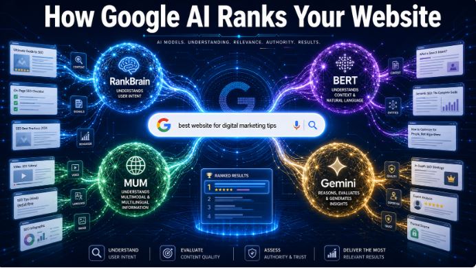 Cómo Usa Google la IA para Posicionar Webs en 2026: RankBrain, BERT, MUM y Gemini Explicados